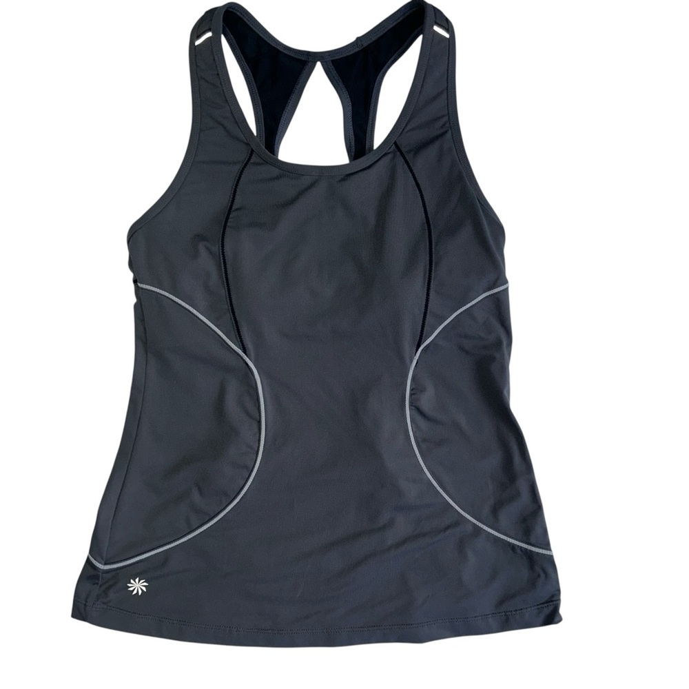 Athleta Racerback Tank Womens Small Gray Pocket Built in Bra Run Walk Active